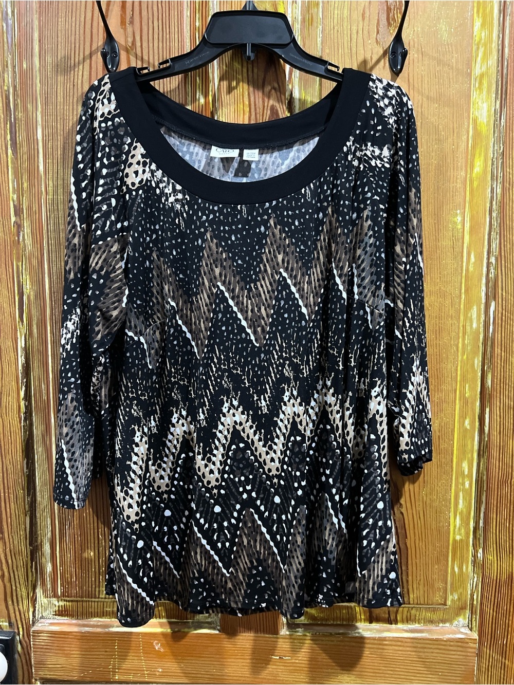 Cato Black and Brown Zigzag Print Scoop Neck Tunic